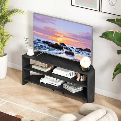 Corner TV Stand, TV Unit with Open Shelves for 47 Inch TV, Black