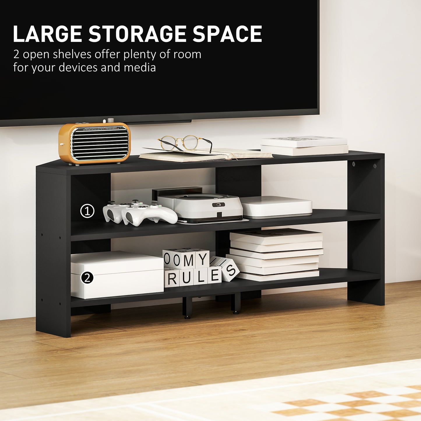 Corner TV Stand, TV Unit with Open Shelves for 47 Inch TV, Black