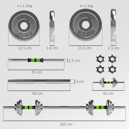20kg 2-in-1 Adjustable Weights Dumbbells Set for Home Gym