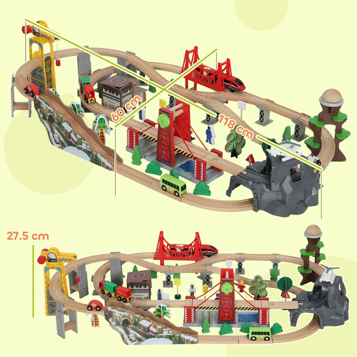 Wooden Train Set, 100 Piece Toy Train with Crane for 3+ Years Old