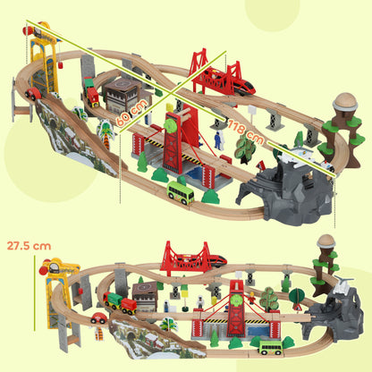 Wooden Train Set, 100 Piece Toy Train with Crane for 3+ Years Old