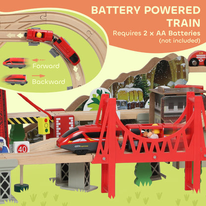 Wooden Train Set, 100 Piece Toy Train with Crane for 3+ Years Old