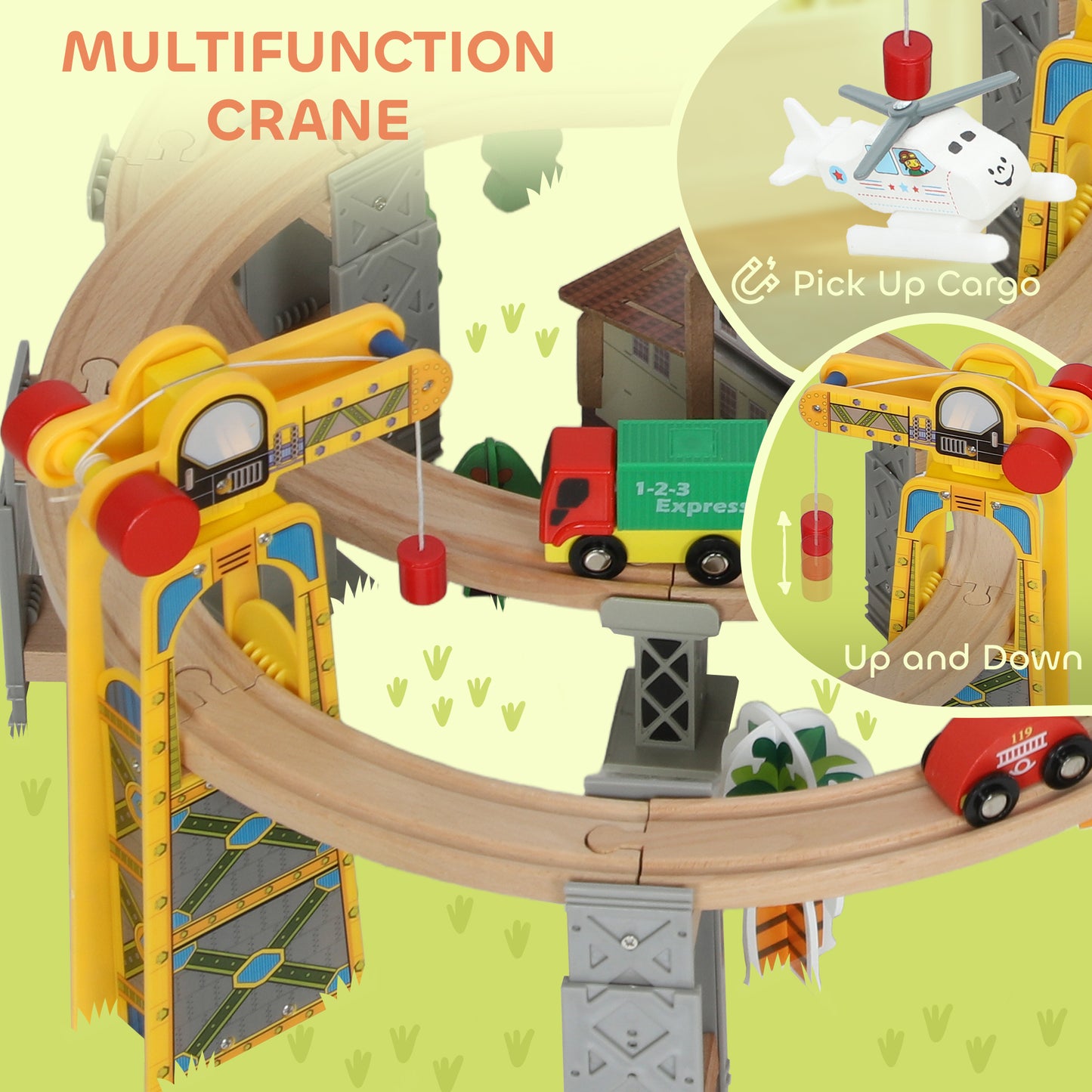 Wooden Train Set, 100 Piece Toy Train with Crane for 3+ Years Old