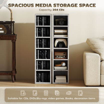 Set of 2 CD Storage Units DVD Shelf with Adjustable Shelves, Grey