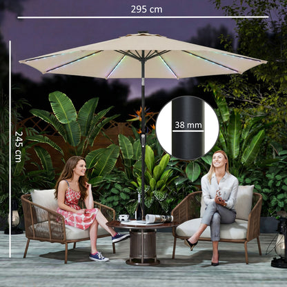 3 m Garden Parasol Umbrella with LED Lights, Patio Umbrella Beige