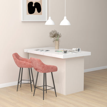 Bar Stools Set of 2, Velvet-Touch Fabric Counter Height Bar Chairs Pink