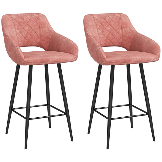 Bar Stools Set of 2, Velvet-Touch Fabric Counter Height Bar Chairs Pink