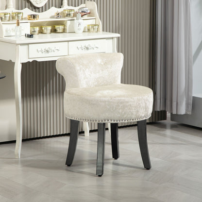 Dressing Table Stool Vanity Seat w/ Rubber Wood Legs Bedroom - Beige