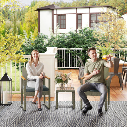 3-Piece Rattan Bistro Set with Acacia Wood Table, Grey