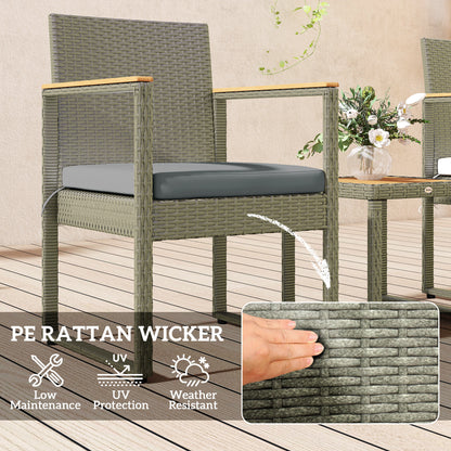 3-Piece Rattan Bistro Set with Acacia Wood Table, Grey