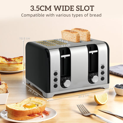 3000W 1.7L Kettle with Retro Thermometer, 4 Slice Toaster Set, Black