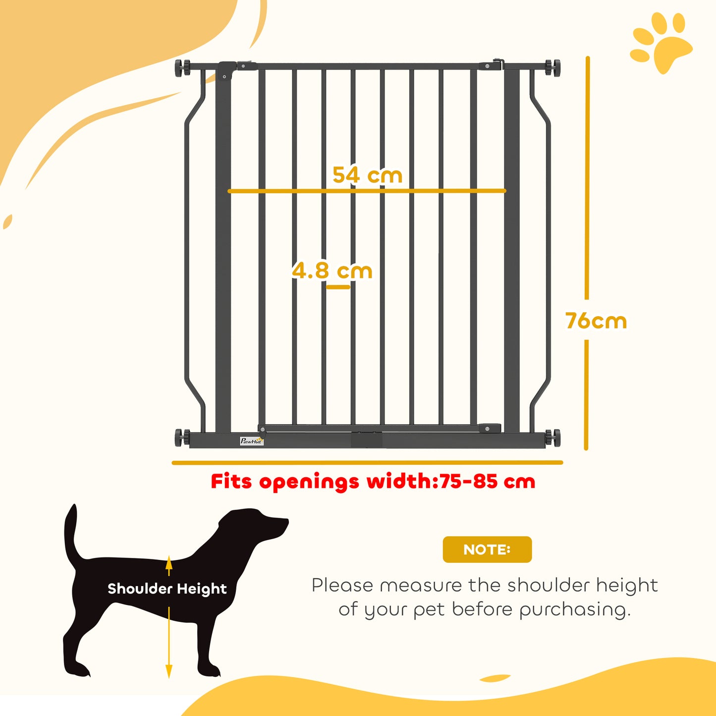 Dog Gate Wide Stair Gate w/ Door Pressure Fit, 75-85W cm, Black