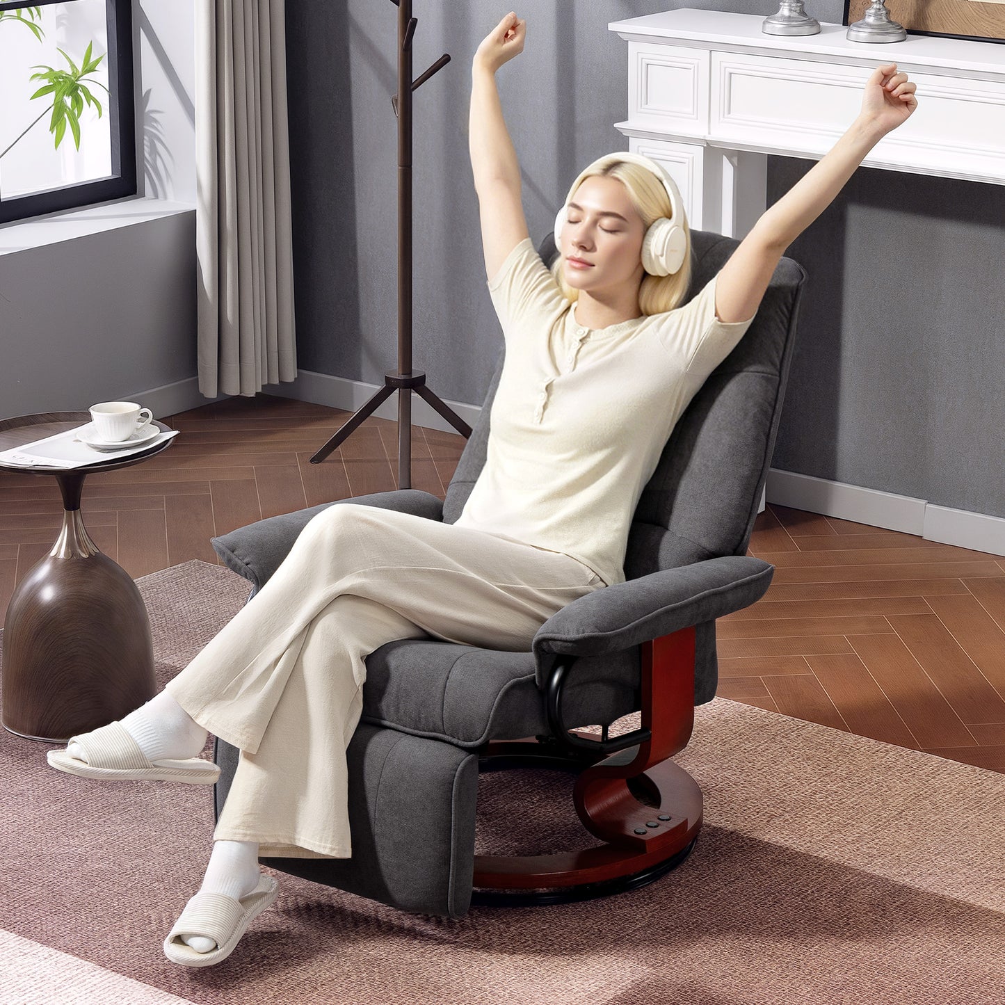Manual Recliner Swivel Reclining Chair with Footrest Armrests Grey