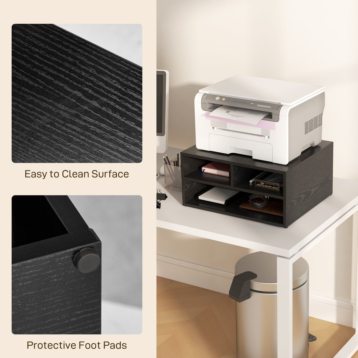 Desktop Printer Stand with 3 Open Compartments, Desk Organiser, Black