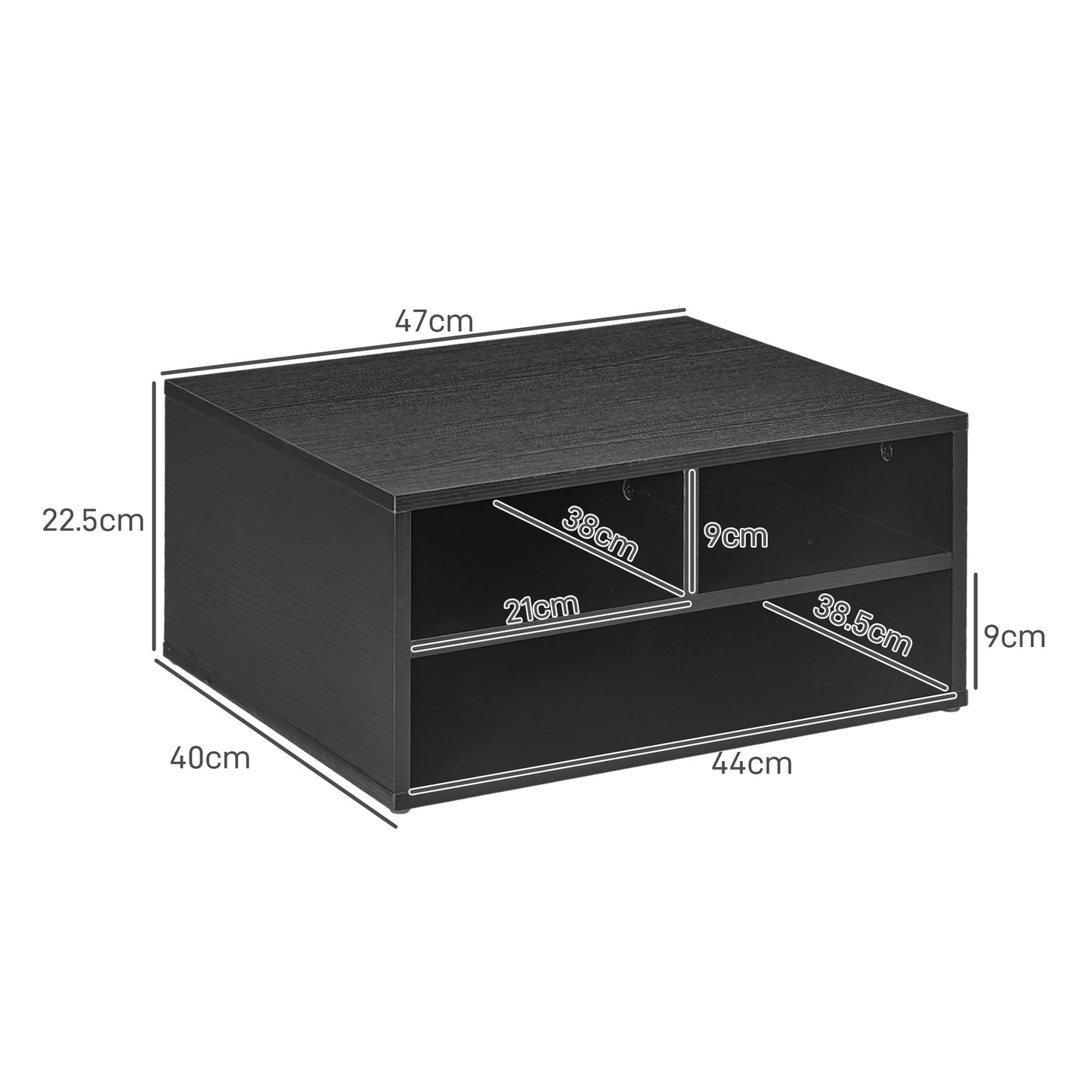 Desktop Printer Stand with 3 Open Compartments, Desk Organiser, Black
