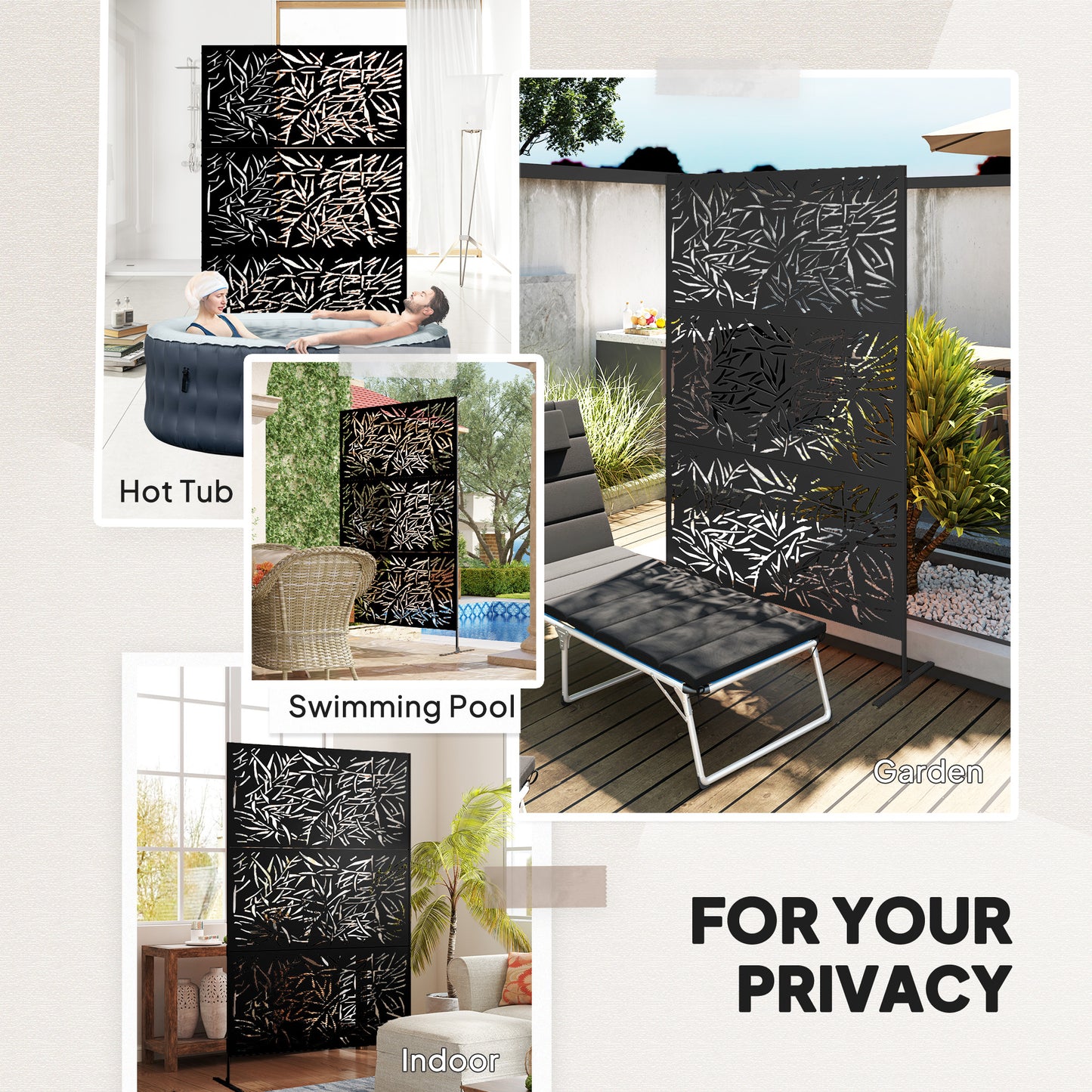 Decorative Outdoor Divider Privacy Panel with Stand, Bamboo Black