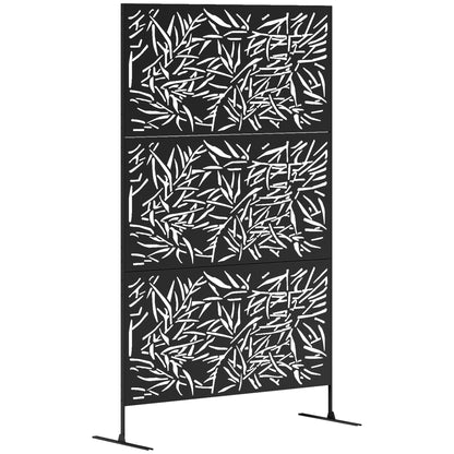 Decorative Outdoor Divider Privacy Panel with Stand, Bamboo Black