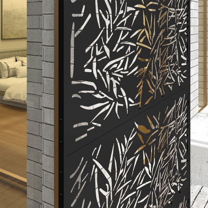 Decorative Outdoor Divider Privacy Panel with Stand, Bamboo Black