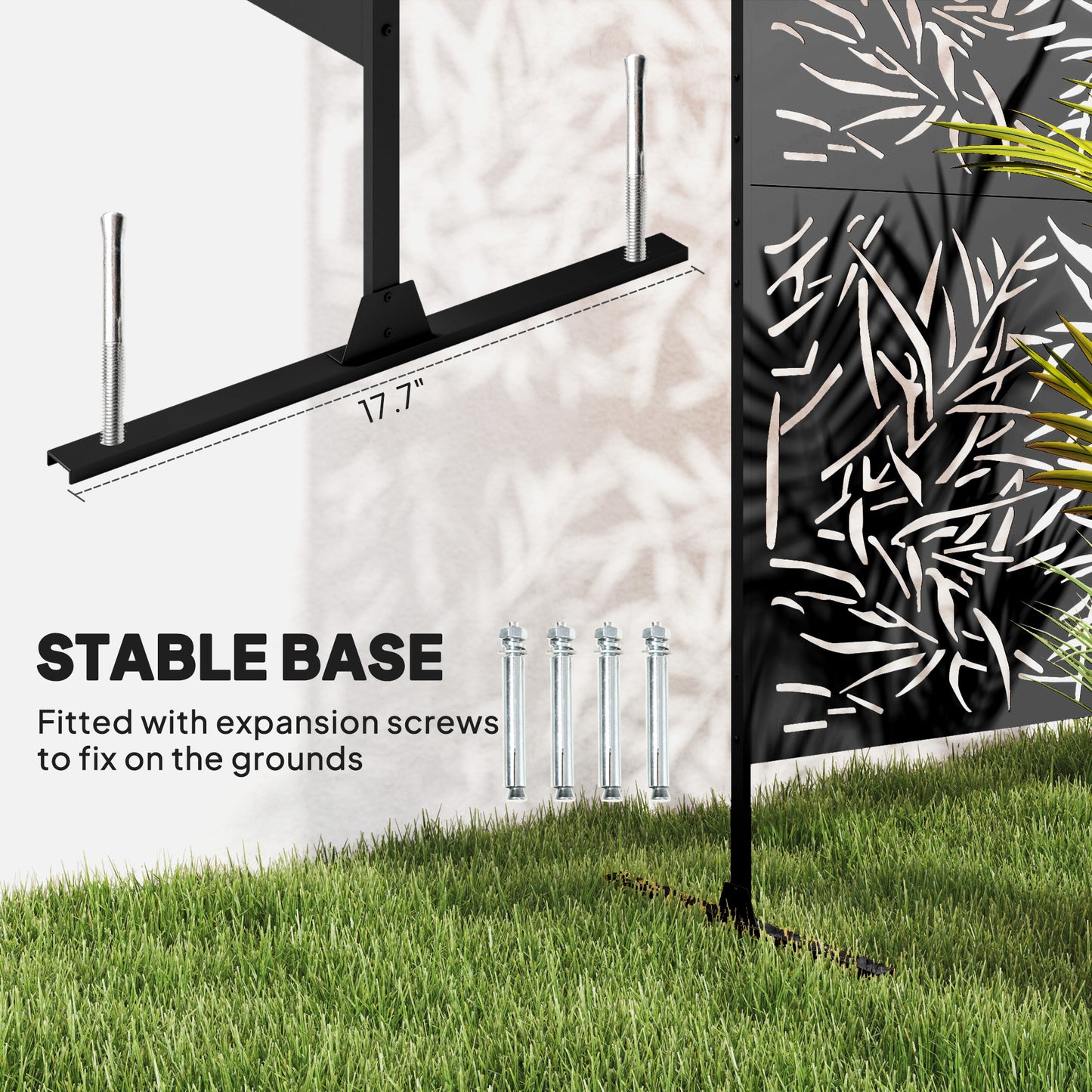 Decorative Outdoor Divider Privacy Panel with Stand, Bamboo Black