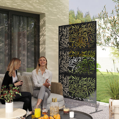 Decorative Outdoor Divider Privacy Panel with Stand, Bamboo Black