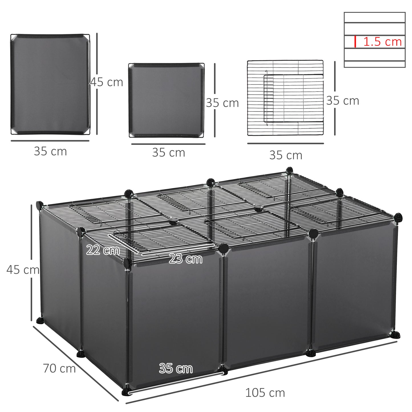 DIY Pet Playpen 22 Panels Small Animal Cage for Guinea Pigs Grey