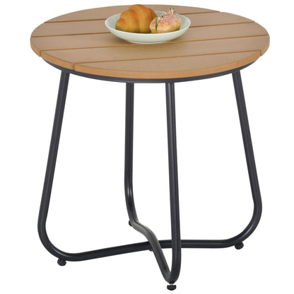 Round Outdoor Side Table Adjustable Leg Pads Natural Wood & Black
