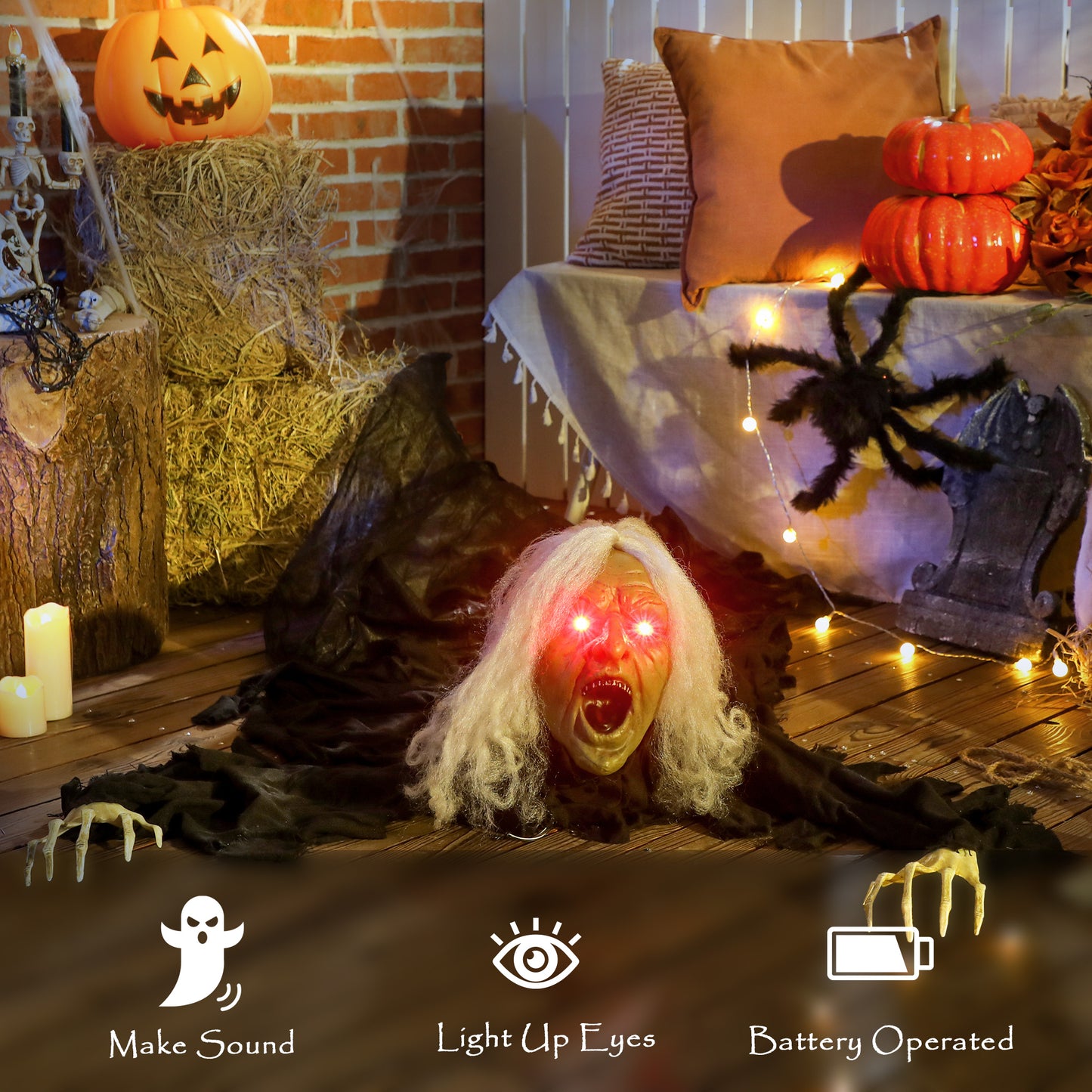 183 cm Life Size Scary Halloween Decorations, Battery Operated