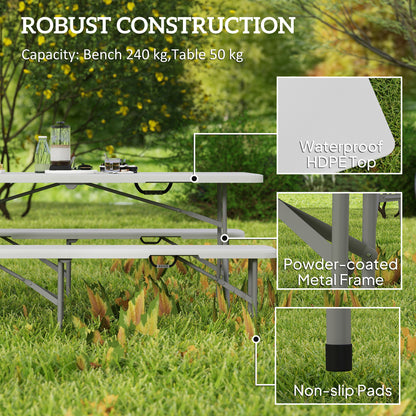 3 Piece Folding Picnic Table and Bench Set with Handles, White