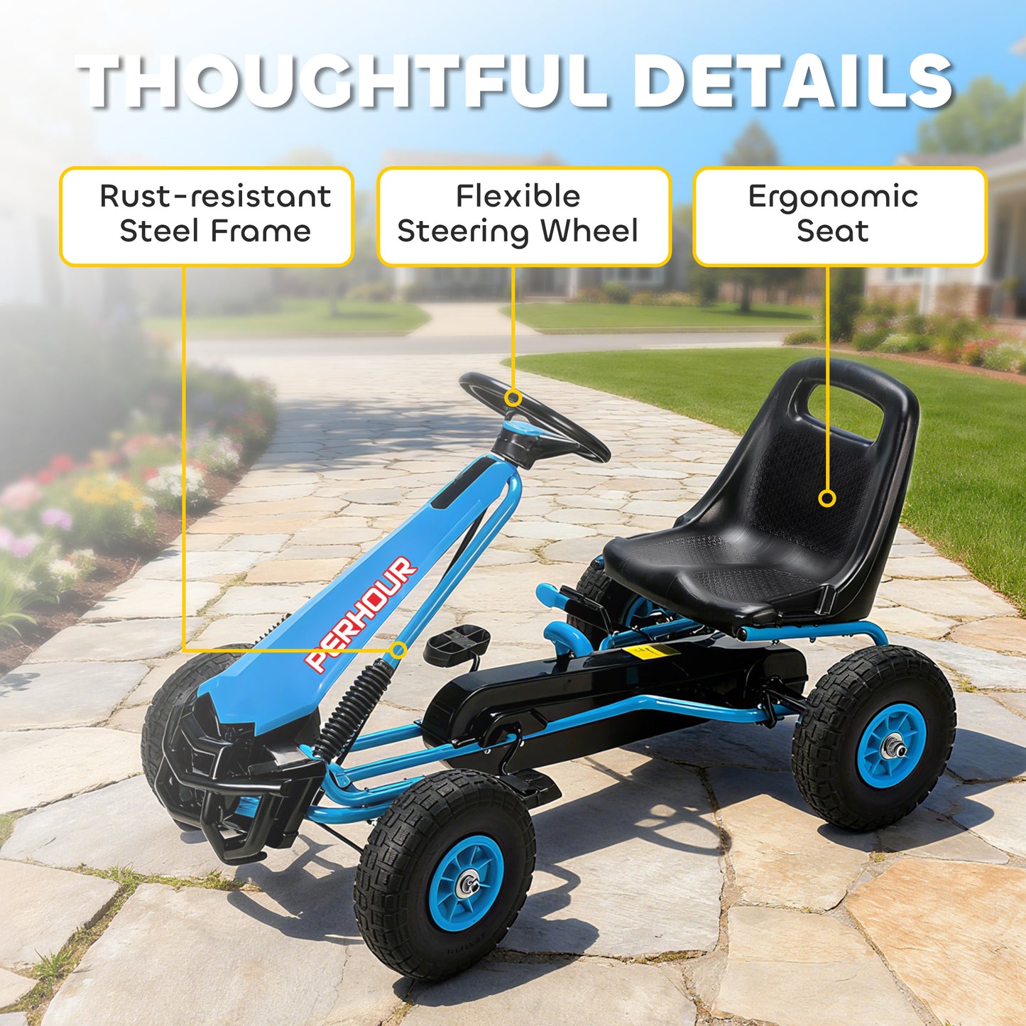 Kids Pedal Go Kart with Adjustable Seat, EVA Tyres, Blue