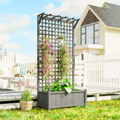 Wood Planter with Trellis for Climbing Plants Planter Box Dark Grey