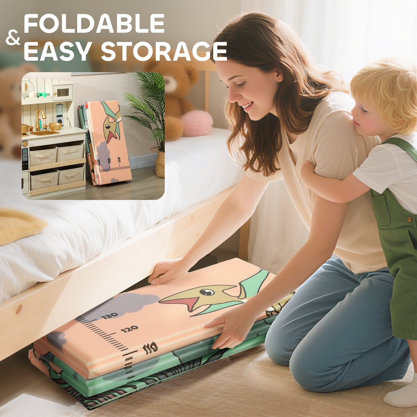 Baby Play Mat, Double Sided Crawling Mat, Dinosaur Theme