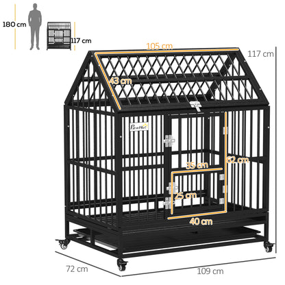 43" Heavy Duty Dog Crate on Wheels w/ Removable Tray, Openable Top