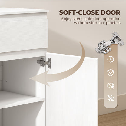 Sideboard Storage Cabinet, Kitchen Cupboard with 5 Drawers, White wood finish