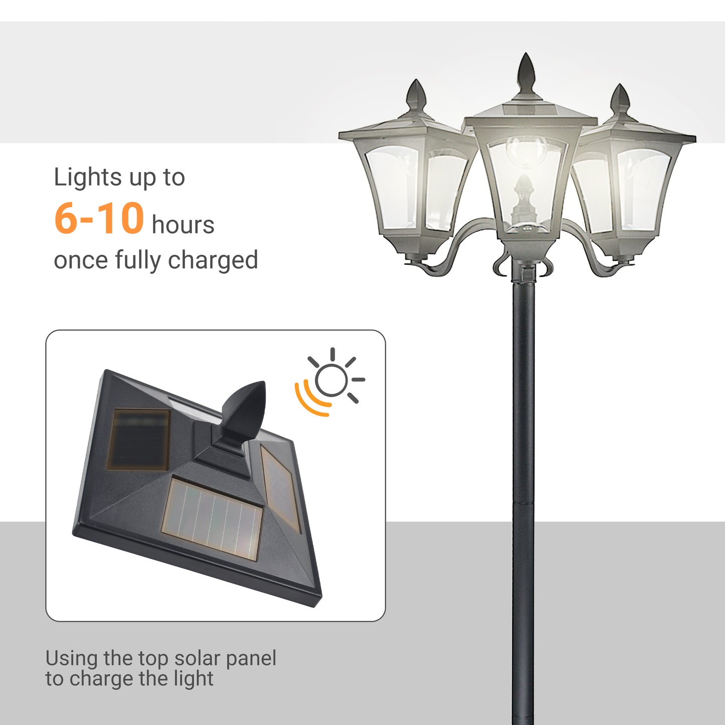 1.8m Traditional Victorian Style - Solar Post Lamp with Sensor