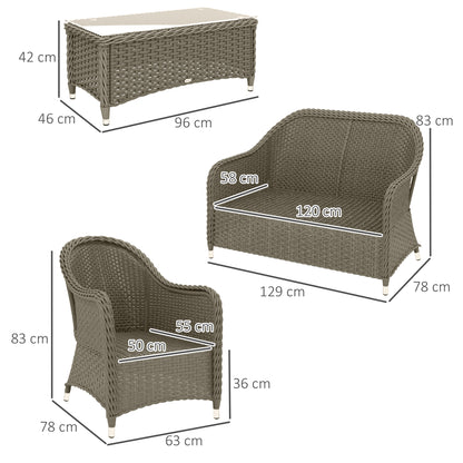 4 Pieces Rattan Sofa Set Outdoor Conservatory Furniture with Cushions