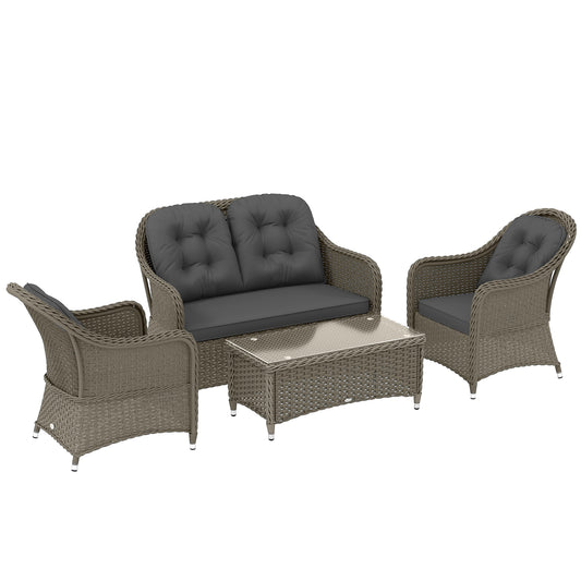 4 Pieces Rattan Sofa Set Outdoor Conservatory Furniture with Cushions