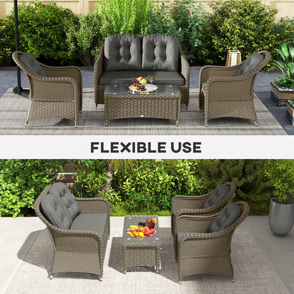 4 Pieces Rattan Sofa Set Outdoor Conservatory Furniture with Cushions