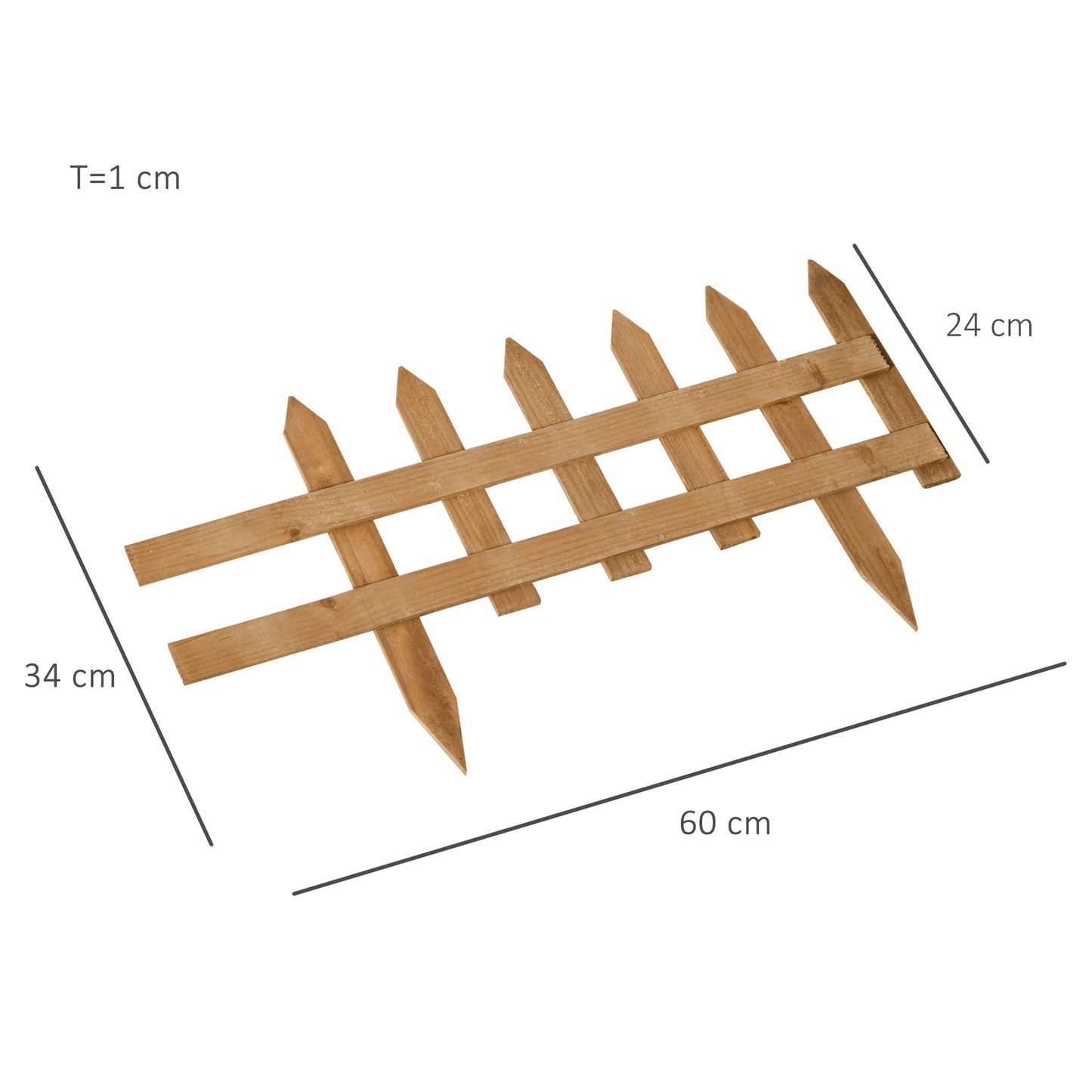 Pack of 12 Wooden Plant Border Fence Garden Fixed Picket Fence Brown