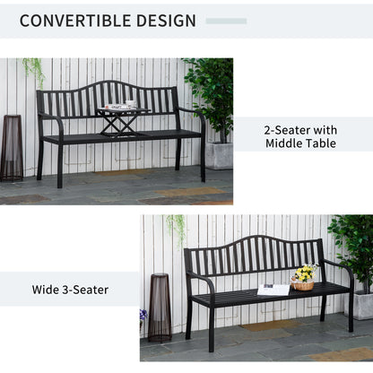 Outdoor Bench with Liftable Middle Table, Patio Loveseat, Black