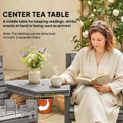 Wooden Garden Bistro Set, 2 Seater w/ Umbrella Hole, Light Grey