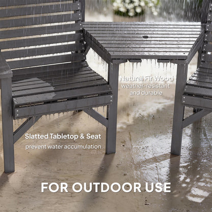 Wooden Garden Bistro Set, 2 Seater w/ Umbrella Hole, Light Grey