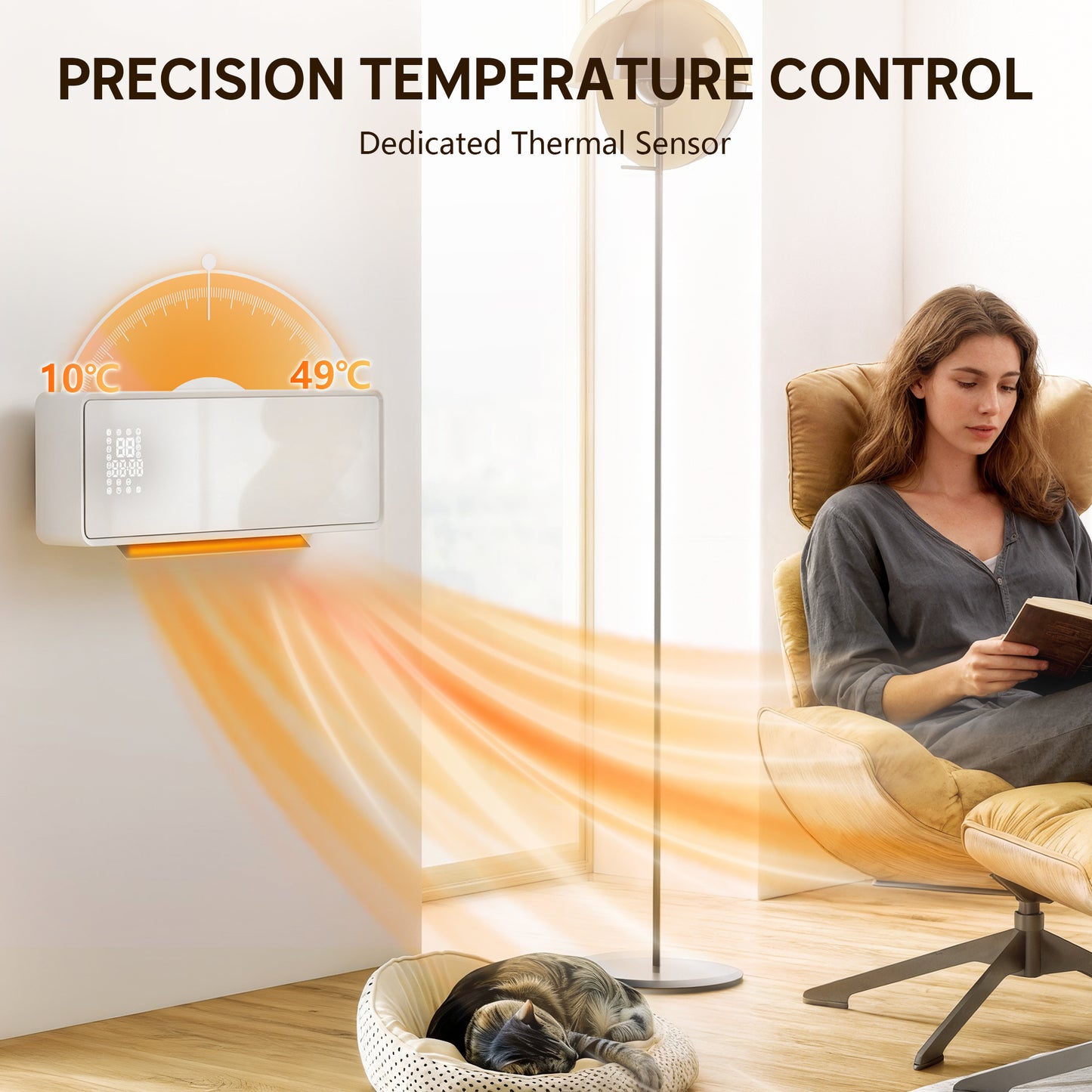 2000W Ceramic Electric Heater with Fan, Wall Mounted, White