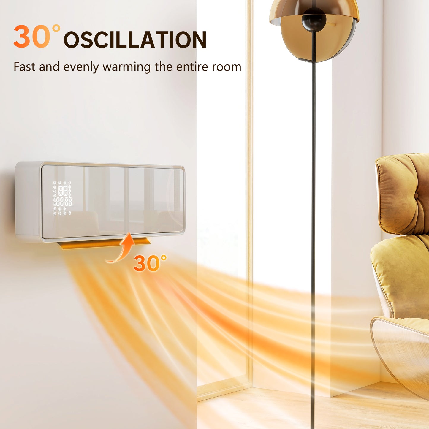 2000W Ceramic Electric Heater with Fan, Wall Mounted, White
