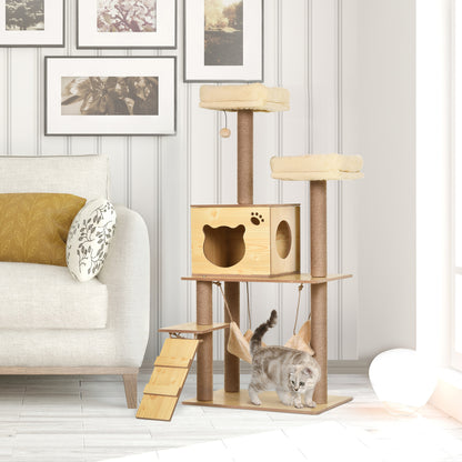 130cm Cat Tree for Large Cats with Scratching Posts Toy Ball Yellow