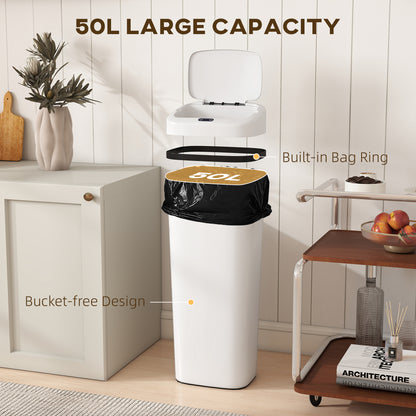 50L Sensor Bin, Stainless Steel Slim Kitchen Bin, Fingerprint-Proof