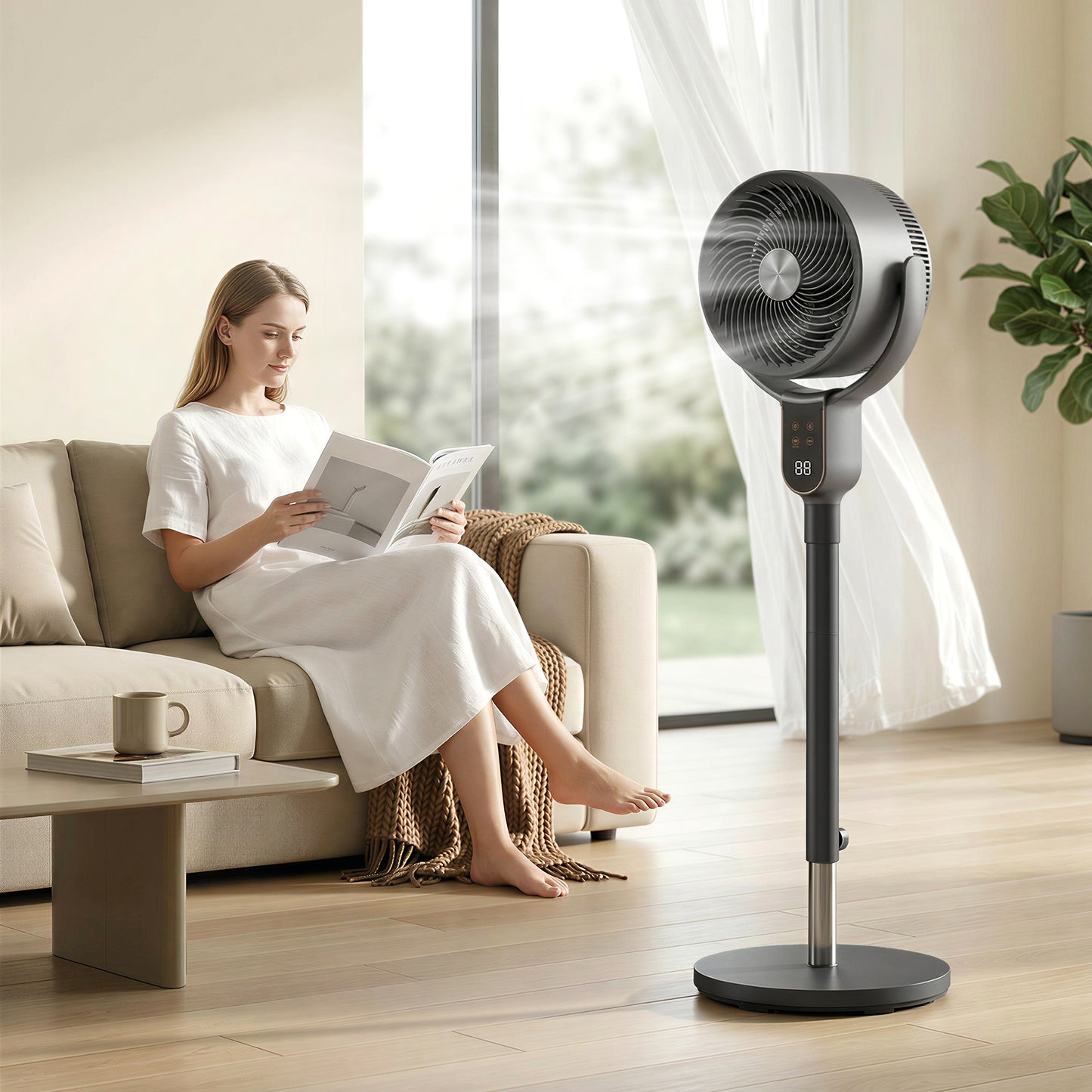 20 dB Silent Standing Fan for Bedroom, 42" Pedestal Fan with 70° Oscillating, 90° Vertical Tilt, 8 Speeds, Remote Control, 12H Timer, Adjustable Height, Child Lock, Grey