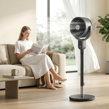 20 dB Silent Standing Fan for Bedroom, 42" Pedestal Fan with 70° Oscillating, 90° Vertical Tilt, 8 Speeds, Remote Control, 12H Timer, Adjustable Height, Child Lock, Grey