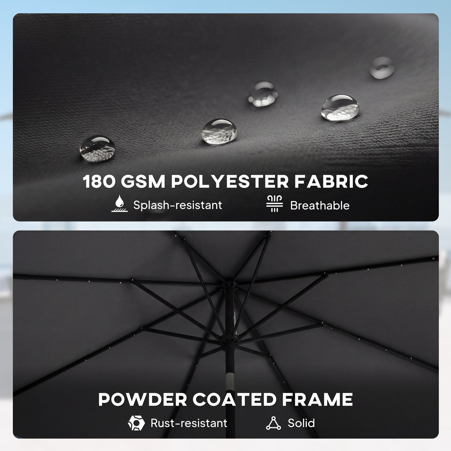 2.6 m Garden Parasol Umbrella with Light, Outdoor Patio Umbrella