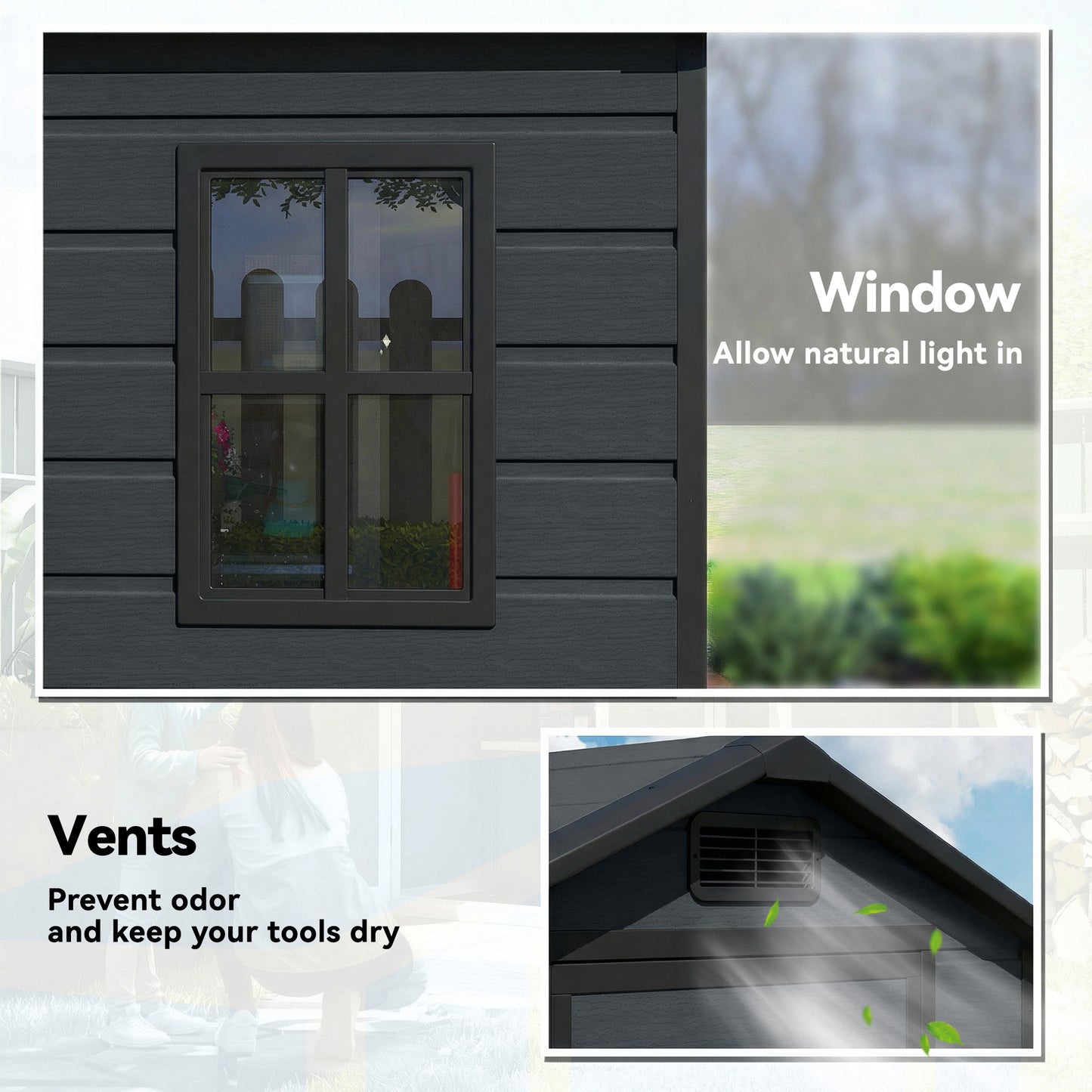 4 x 3 ft Plastic Small Garden Shed with Lockable Door, Dark Grey