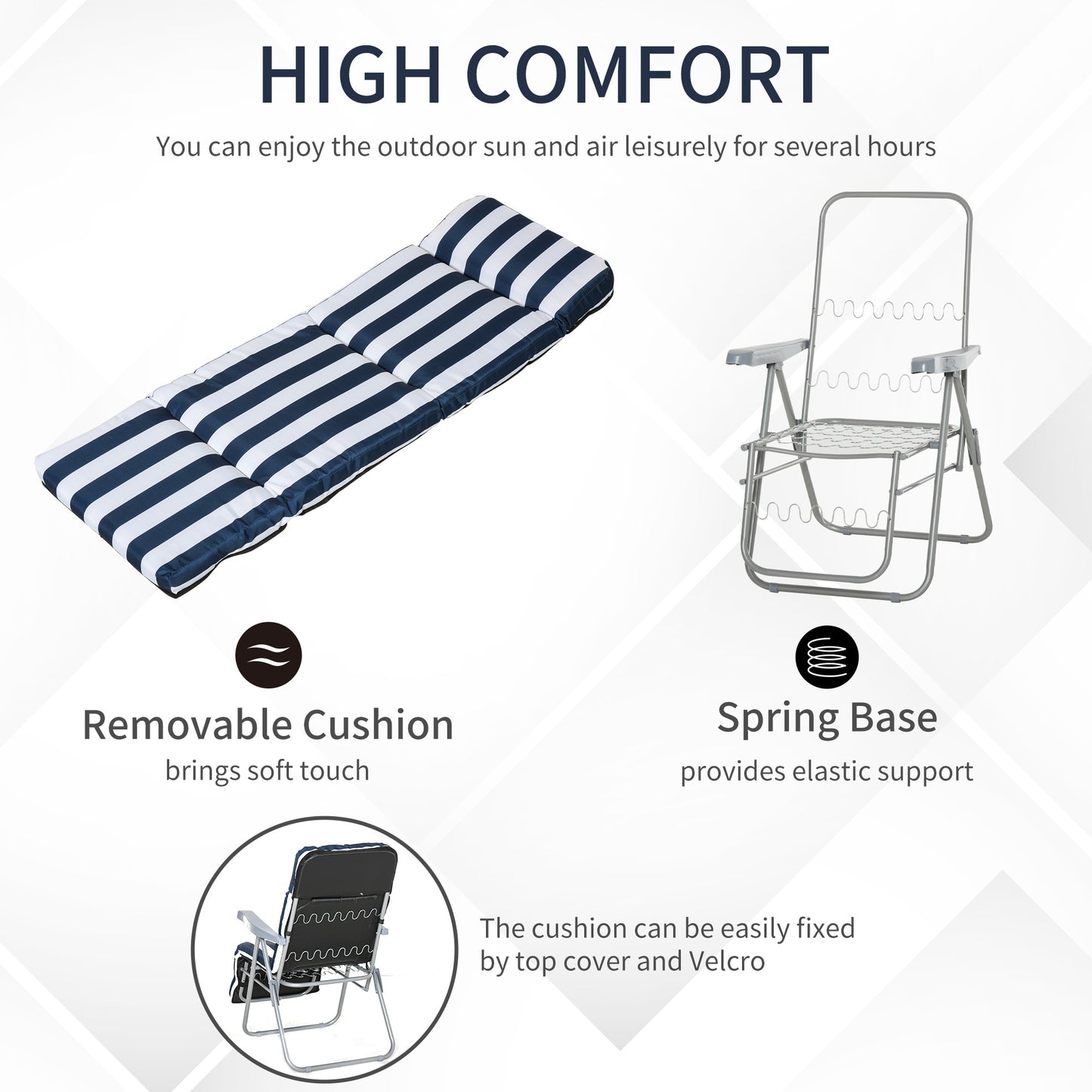 Set of 2 Garden Patio Outdoor Sun Reclining Loungers Folding Foldable Multi Position Relaxers Chairs with Cushions Fire Retardant Sponge
